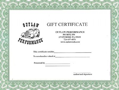 Gift Certificate INCLUDES FREE OUTLAW MOUSE PAD